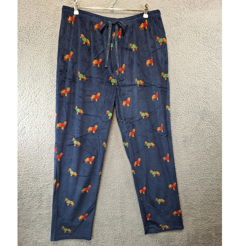 Perry Ellis Portfolio Pajama Pants Mens XL‎ (Fits 36x30) Navy Dogs Print Fleece